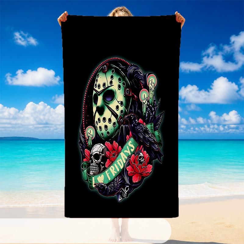 Quick Dry Beach Towel Horror Movies Pattern, Lightweight Absorbent Towel for Pool Beach Vacation Use
