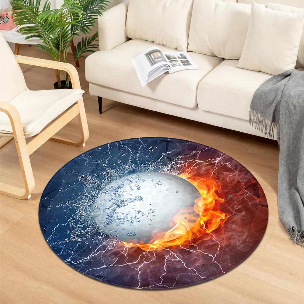 Tapis Rond Imprimé Sport de Balle Tapis Frais Eau et Feu pour Chambre d'Enfant Salon Paillasson Décoration Chaise de Jeu Tapis de Sol Antidérapant