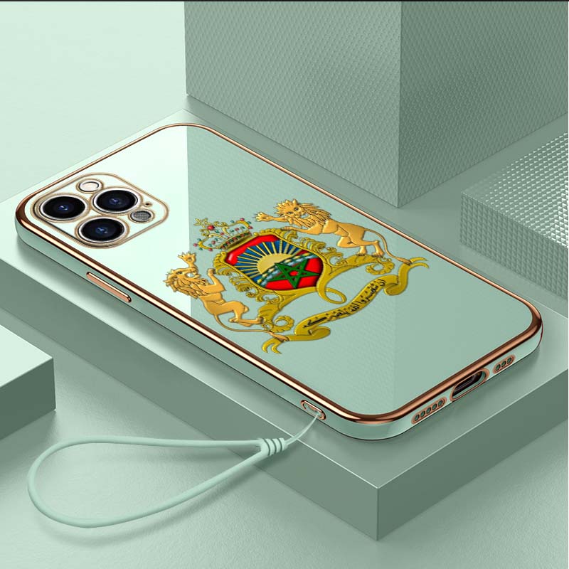 

Роскошный чехол для телефона из ТПУ с ремешком для iPhone 6 6s 7 8 Plus SE XR XS 11 12 13 14 15 Pro Max, мягкие чехлы A22, чехол с национальным гербом Марокко