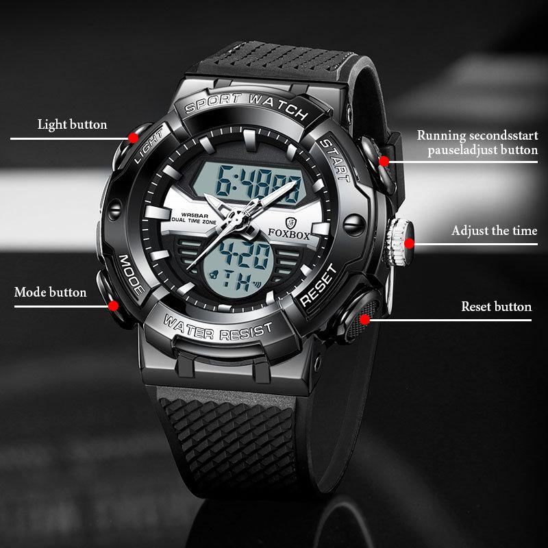 FOXBOX 0046 Fashion Custom Logo Men Digital Watch Latest Silicone Strap Water Resistant Double Display in Stock Casual Watch