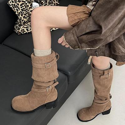 Retro British Style But Knee Thick Heel Boots Women's New Summer Versatile Height-increasing and Thin Knight Boots