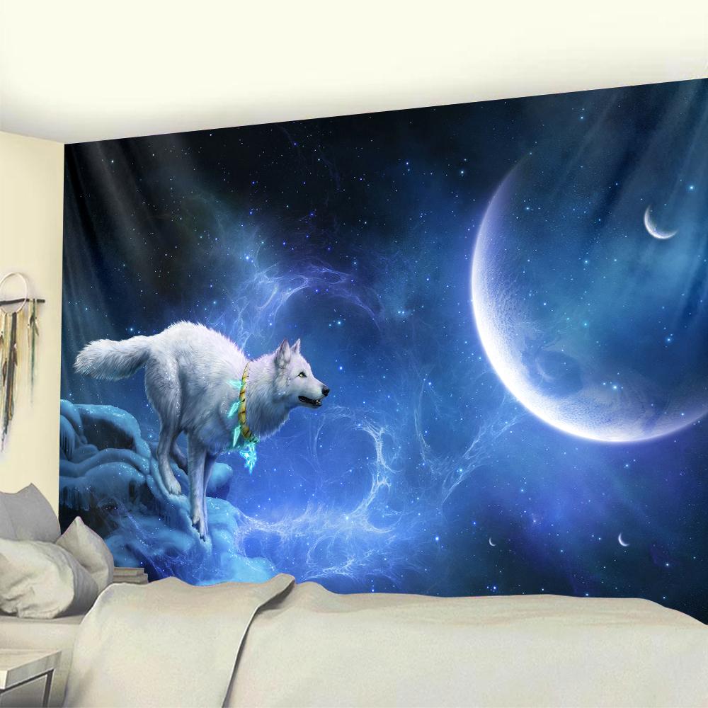 

Гобелен со звездным волком, психоделические сцены, гобелен в стиле арт-деко, гобелен колдовства, хиппи, декор в стиле бохо, эстетика спальни, домашний декор 100X75CM