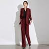 Burgundy Women's Long-Sleeved Suit Set: Elegant One-Button Formal Wear for Office, Luxury Style for Spring and Autumn