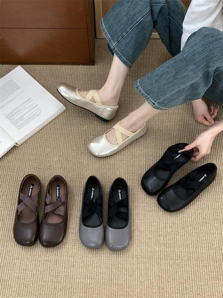 Retro runder Kopf Nische Kreuzband Ballett flacher Mund Einzelne Schuhe Damen 2025 Herbst neu Französische Mary Jane Schuhe