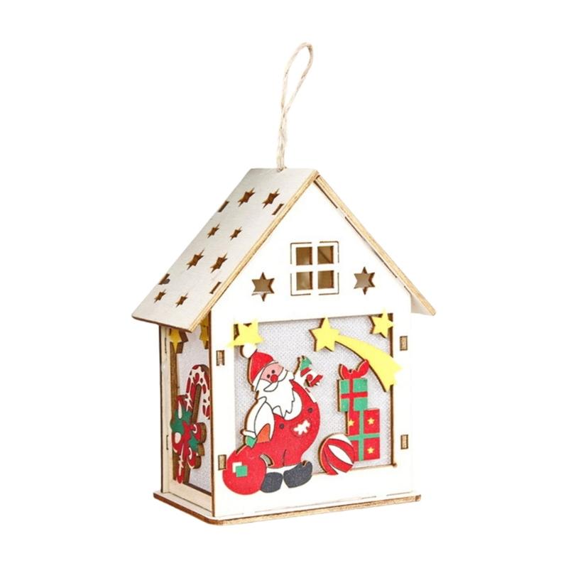 Illuminated Wooden Cottage Ornament Christmas Tree Hanging Decoration For Mantels Door Window Holiday Party Decoration
