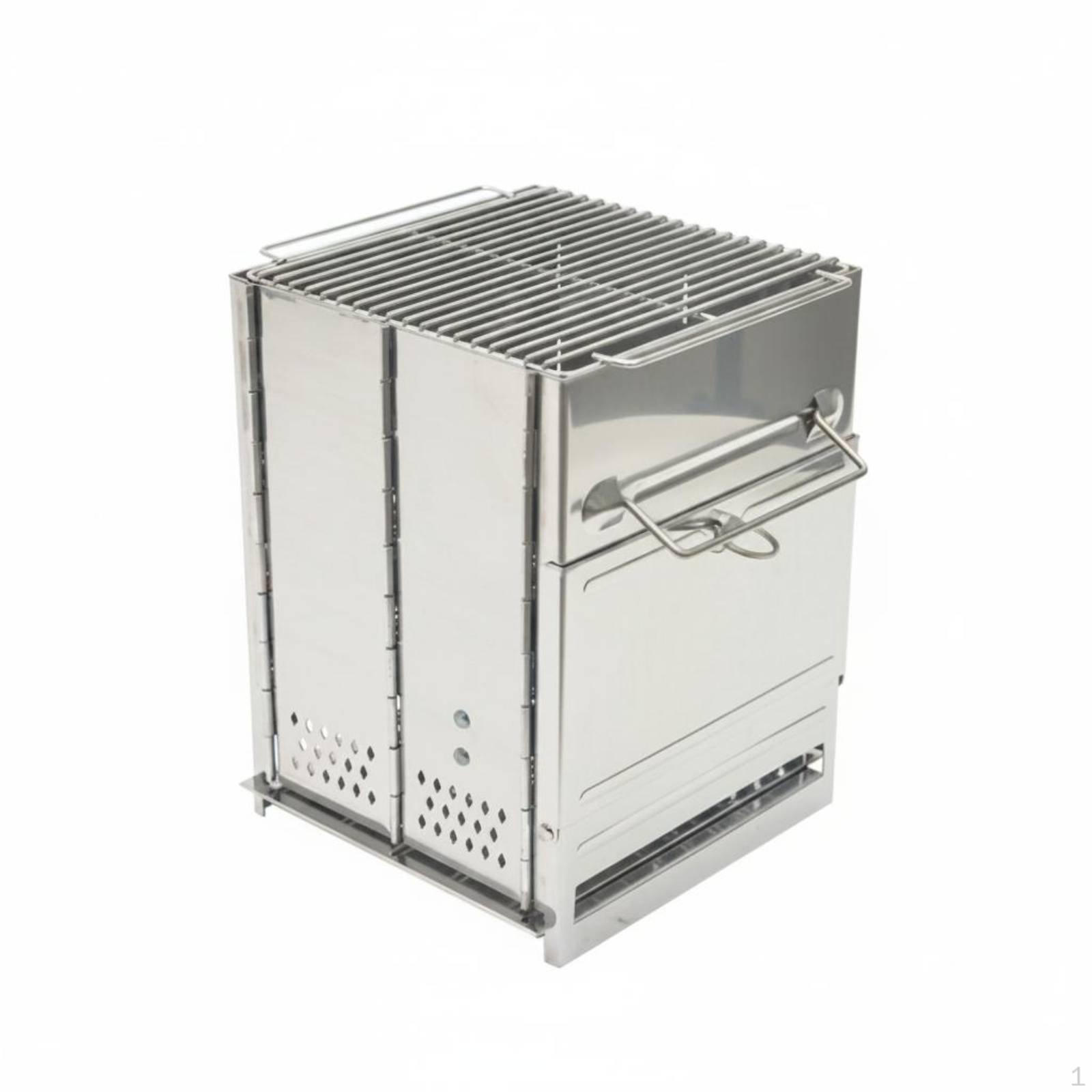 Foldable Outdoor Grill Easy Assembly Portable LogFueled Cooker AntiScald Handles Stainless Steel