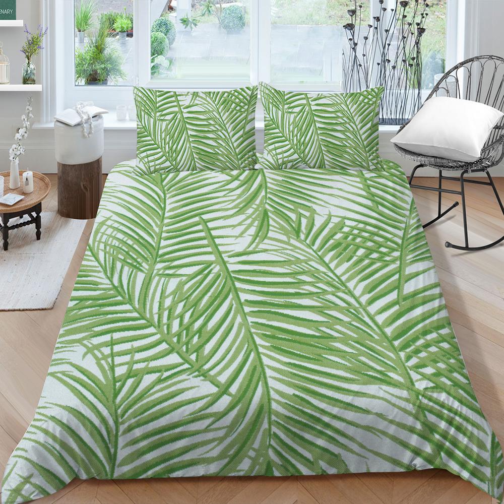 Familiesengetøy Enkelt Dobbeltseng Full Størrelse Plantetrykkserie Sengetøy Bladmønster Putetrekk og Dynetrekk Vaskbart Hjemmedekorasjon