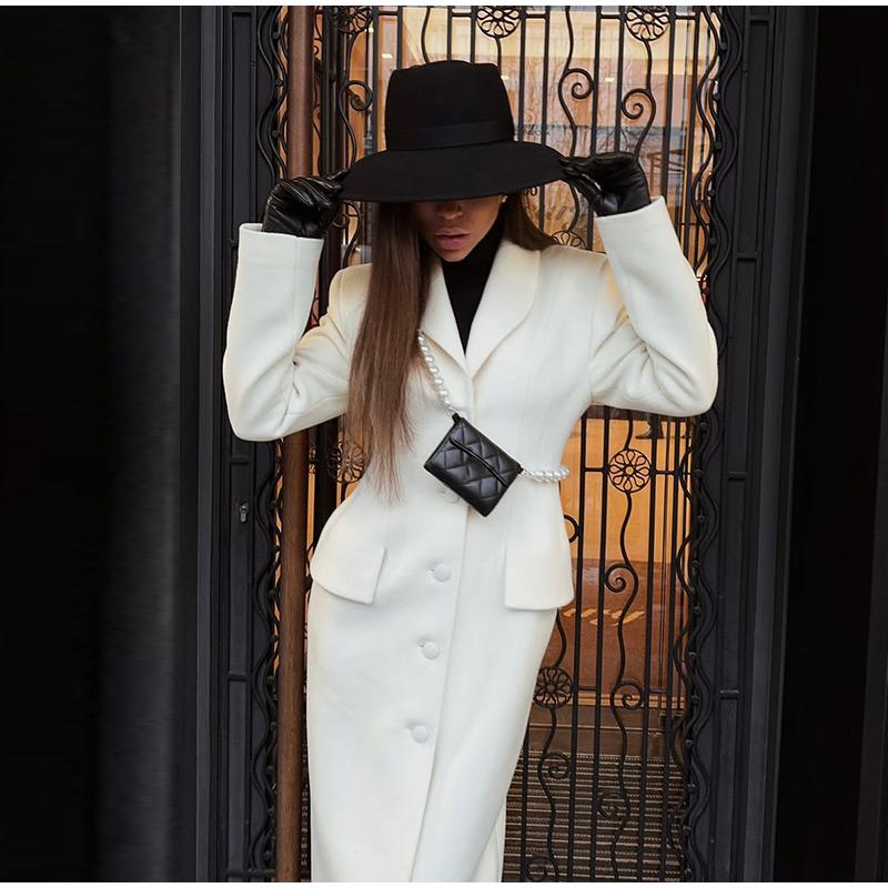 Lapel Single-breasted Long Ladies Coat Fashion All-match Solid Color Thick Coat Autumn and Winter New Ladies Long Jacket