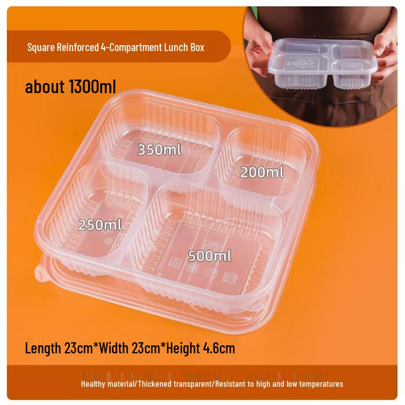 Saint Bailey 1300ml 4-Compartment Disposable Meal Prep Containers with Lids