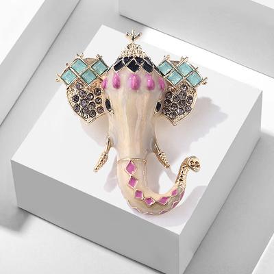 Broche de gota de aceite vintage, broche de elefante con incrustaciones de diamantes auspiciosos, accesorios de moda, broche para mujer