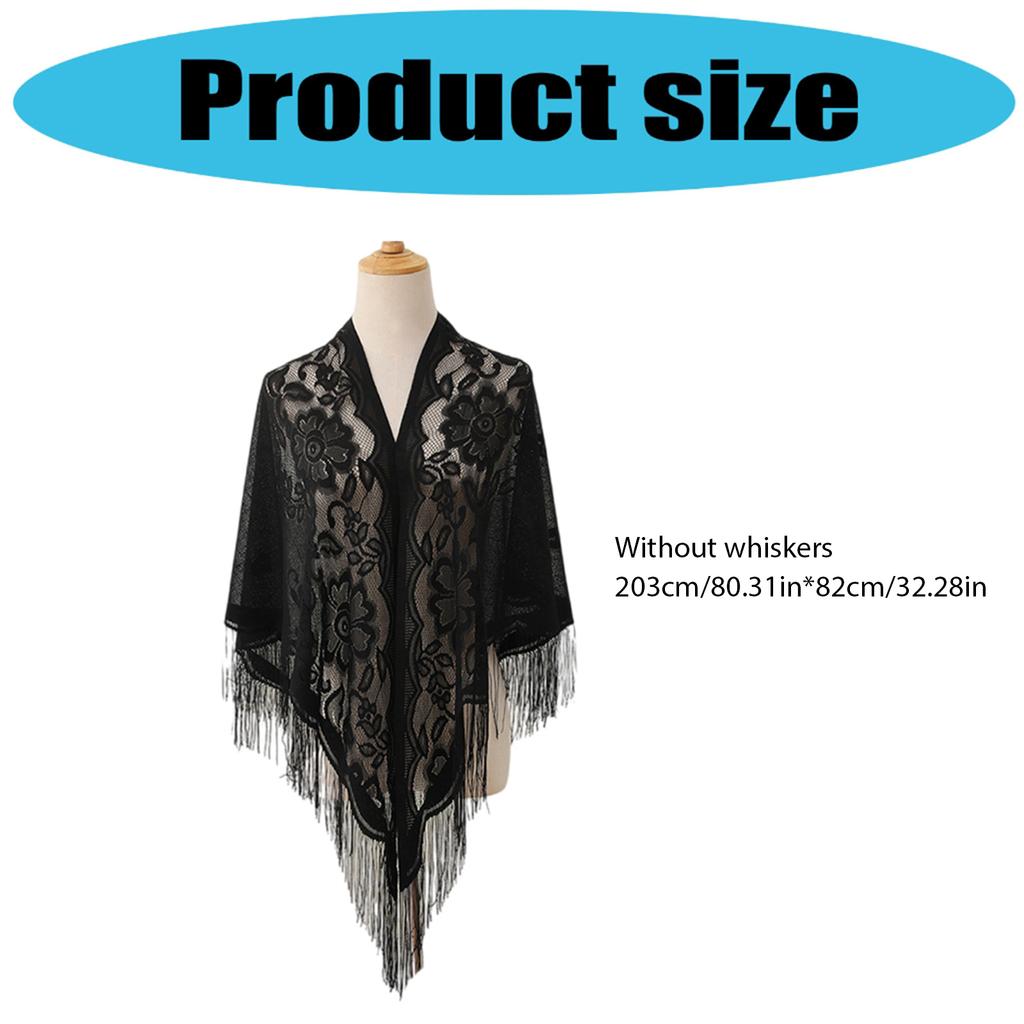 Elegant Lace Fringed Shawl Breathable Hollowout Designs Shoulder Wrap Perfect for Spring and Outdoor Activity Fashion