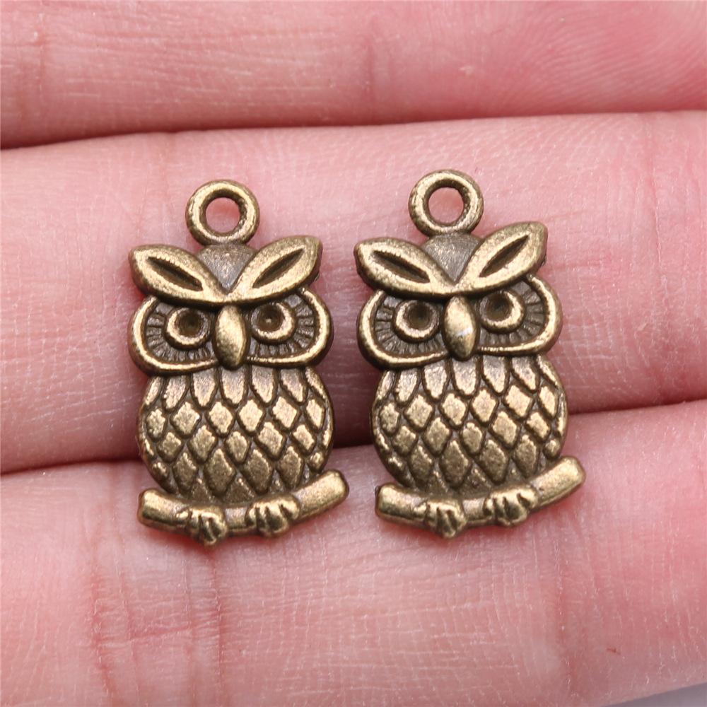10pcs Vintage Antique Bronze Color Plated Owl Charms Pendant For Necklace Keychain Making DIY Crafts