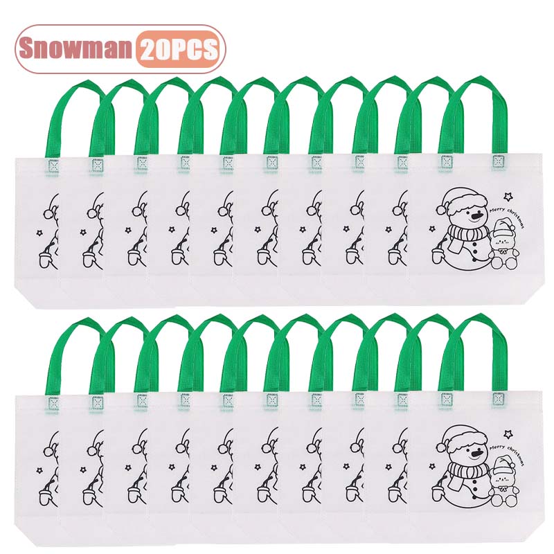 10-40PCS Kids Christmas Diy Painting Tote Bag Cartoon Coloring Reusable Craft Gift Bag Holiday Party Supplies Home Decoration