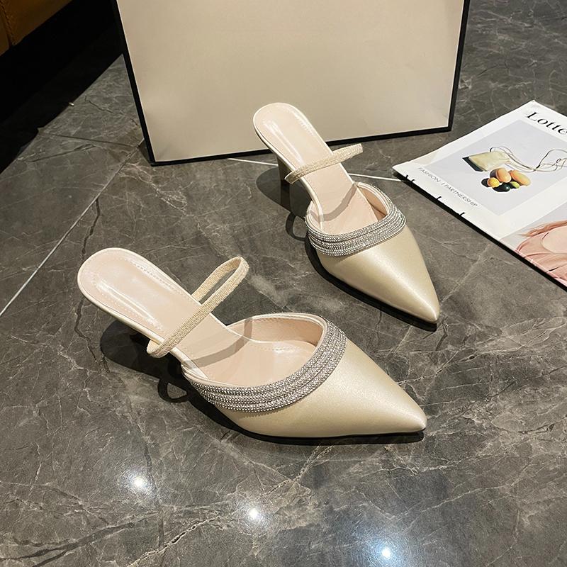 

Модные Новые Фиолетовые Тапочки Женские Босоножки на Высоком Каблуке Элегантные Туфли С Заостренным Носком С Открытой Пяткой Обувь для Танцев Вечерняя Обувь Выпускная Обувь Zapatos De Mujer 35 бежевый