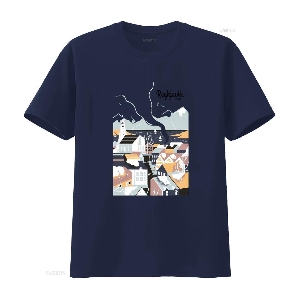 Reykjavik Iceland Travel Poster T shirt Ladies Top vintage Washed homme Slightly graphic Top For Everyday Wear Soft fashion