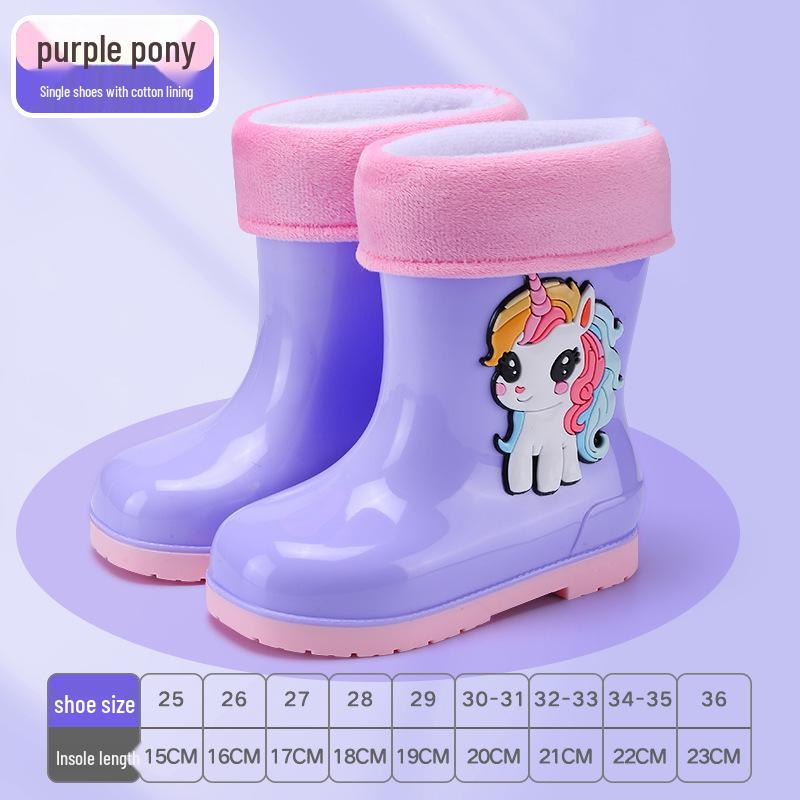 Children's Waterproof Unicorn & Dinosaur Rain Boots with Non-Slip Sole, Fleece-Lined for Boys & Girls