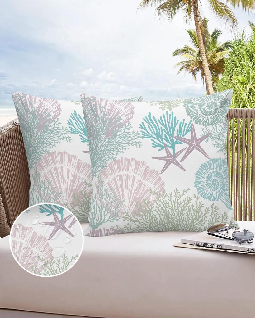 Marine Coral Shell Starfish 2/4PCS Outdoor Garden Chair Waterproof Cushion Cover Modern Home Decor 45/50/60cm Pillow Case