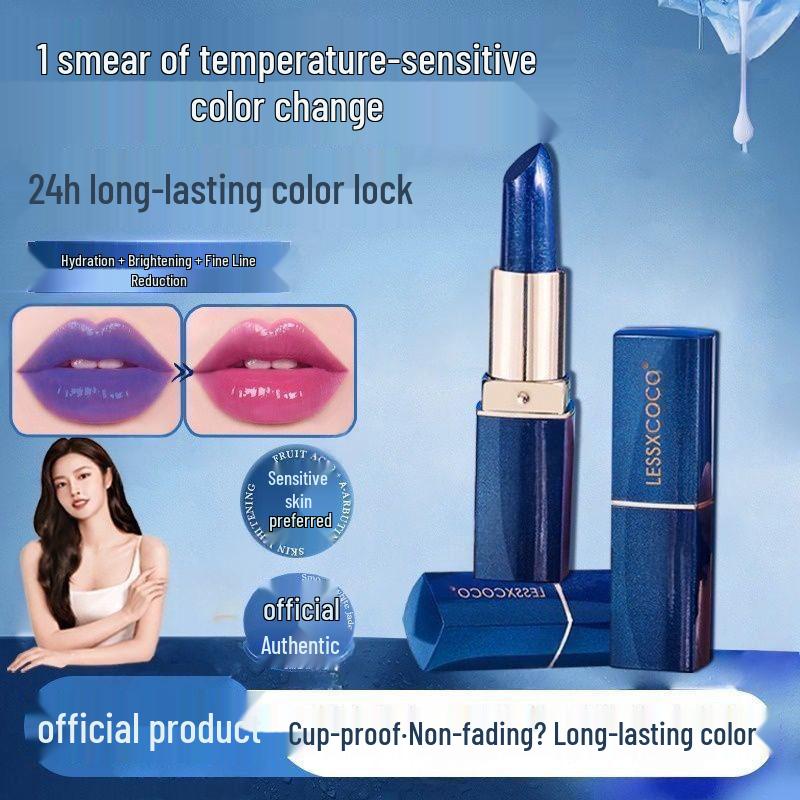 LESSXCOCO Blue Enchantress Lip Balm: Color-Changing, Waterproof, Non-Stick, Non-Fading Lipstick