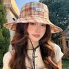 Fresh and Simple Plaid Hat, Two-way Wear Fisherman Hat for Women, Spring and Summer Travel Large Brim Sun Hat, Outdoor Sun Protection Hiking Hat