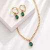 Green Oval Zircon Pendant Jewelry Set for Women Gold Plated Stainless Steel Round Crystal Charms Earrings Necklace Fashion Gift