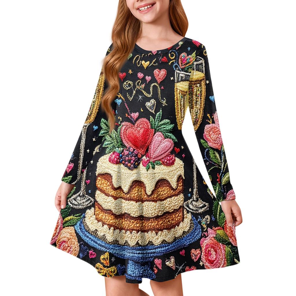 Girls' Summer Princess Dress , Long Sleeve A,Line T,Shirt Dress Valentine's Day