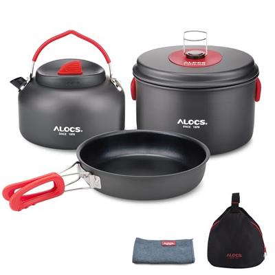 Set de Cookware de Camping Alocs 5 pièces: Casserole de Camping Pliable, Bouilloire d'Extérieur, Set d'Ustensiles de Cuisine Léger en Aluminium avec Sac de Rangement, Convient pour 2-3 Personnes
