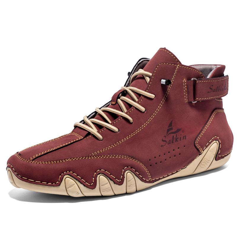 New Autumn and Winter Men's Octopus Doudou Shoes Korean Version Breathable High-top Handmade Large-size Leather Shoes Men's Explosion