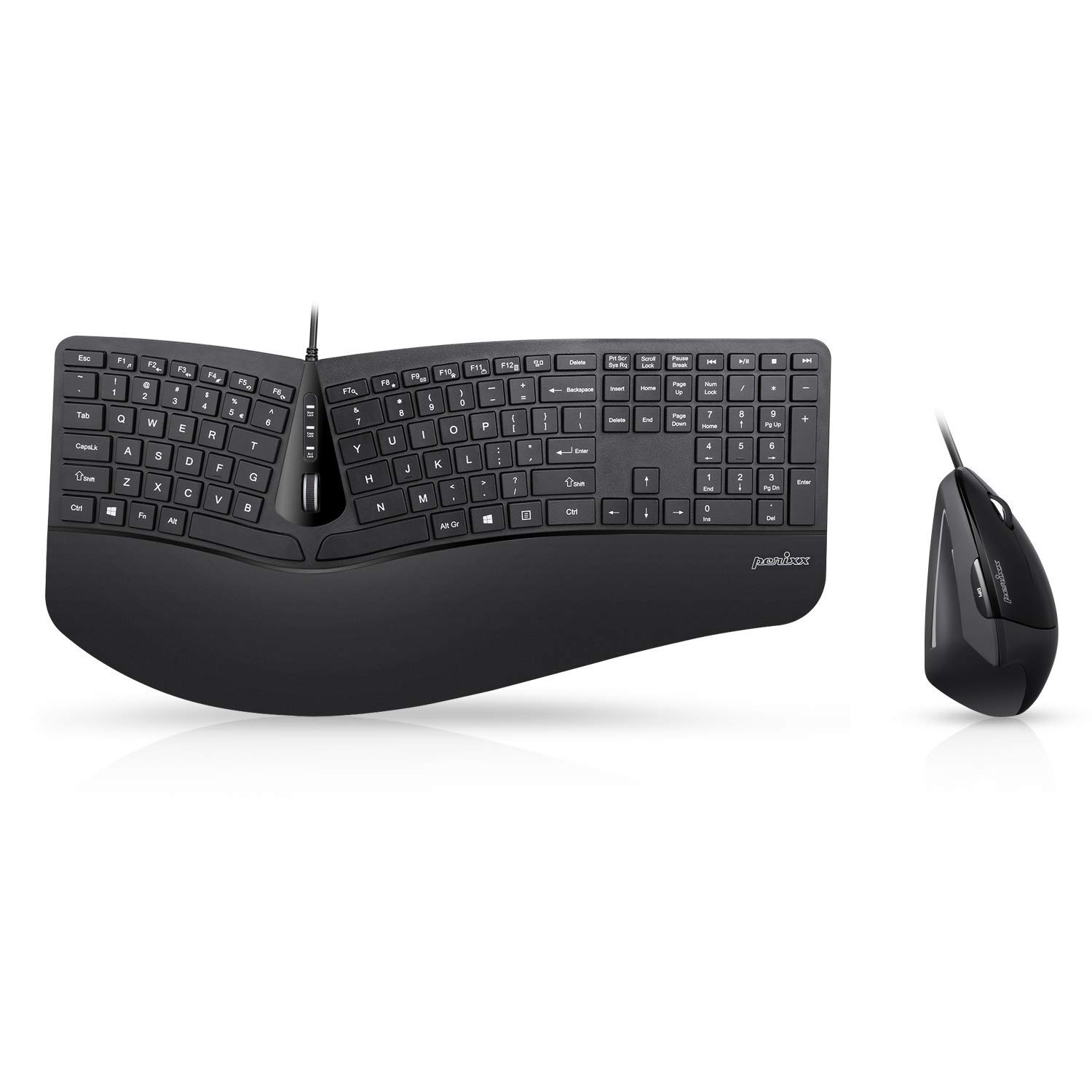 

Perixx PERIDUO-505 Ergonomic keyboard, vertical mouse set, wired, with adjustable palm rest, 4-way tilt wheel, membrane type, English layout, shallow