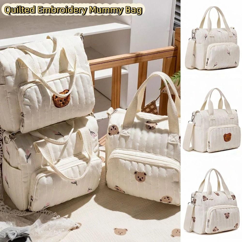 Embroidery Mummy Bag Korean Style Quilted Embroidered Shoulder Bag Baby Diaper Organizer Female