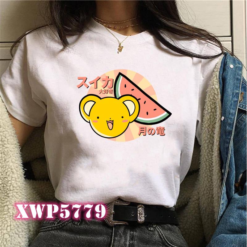 

Japanese Anime Graphic Tshirt Women Kawaii Cardcaptor Tees Summer Trendy Casual Shirt Manga Printing Tops Cartoon Tshirt S білий
