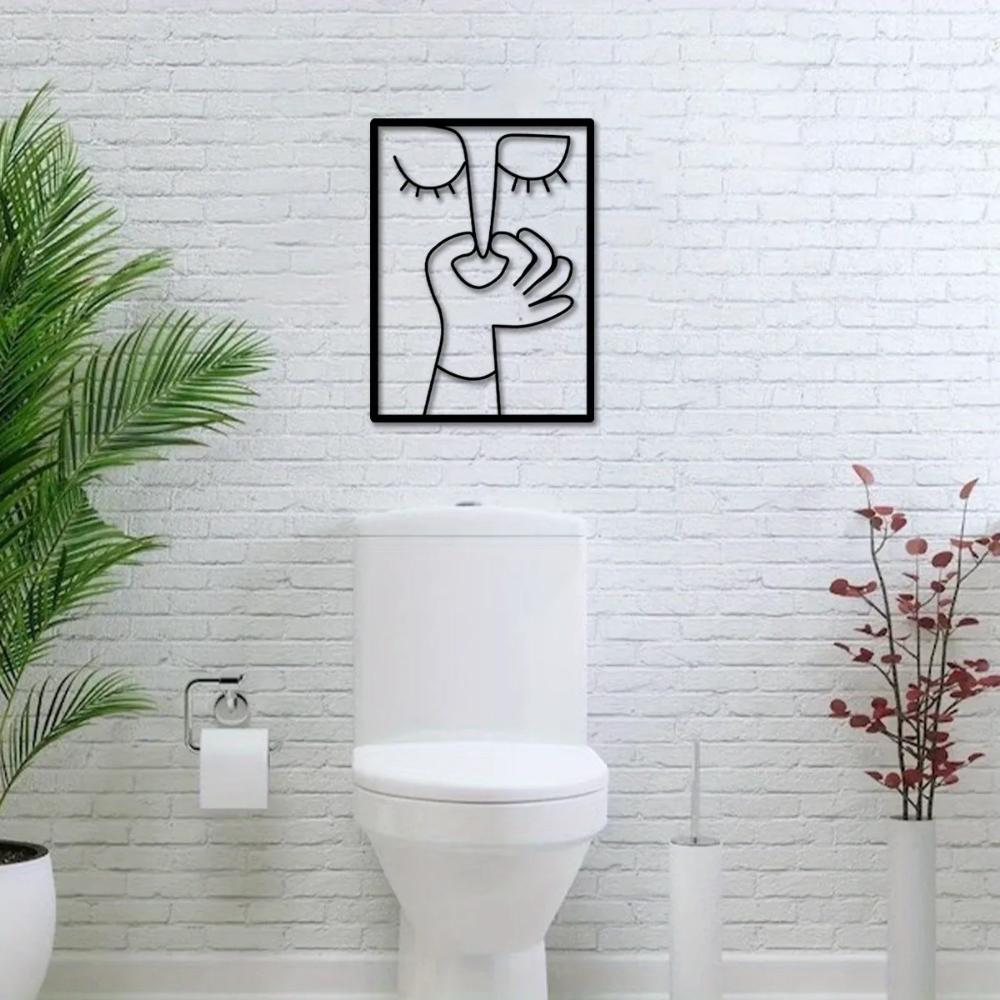 1pc Unique Metal Portrait Funny Toilet Wall Art - Humorous Bathroom Sign with Minimal Line Art Design - Restroom Decor