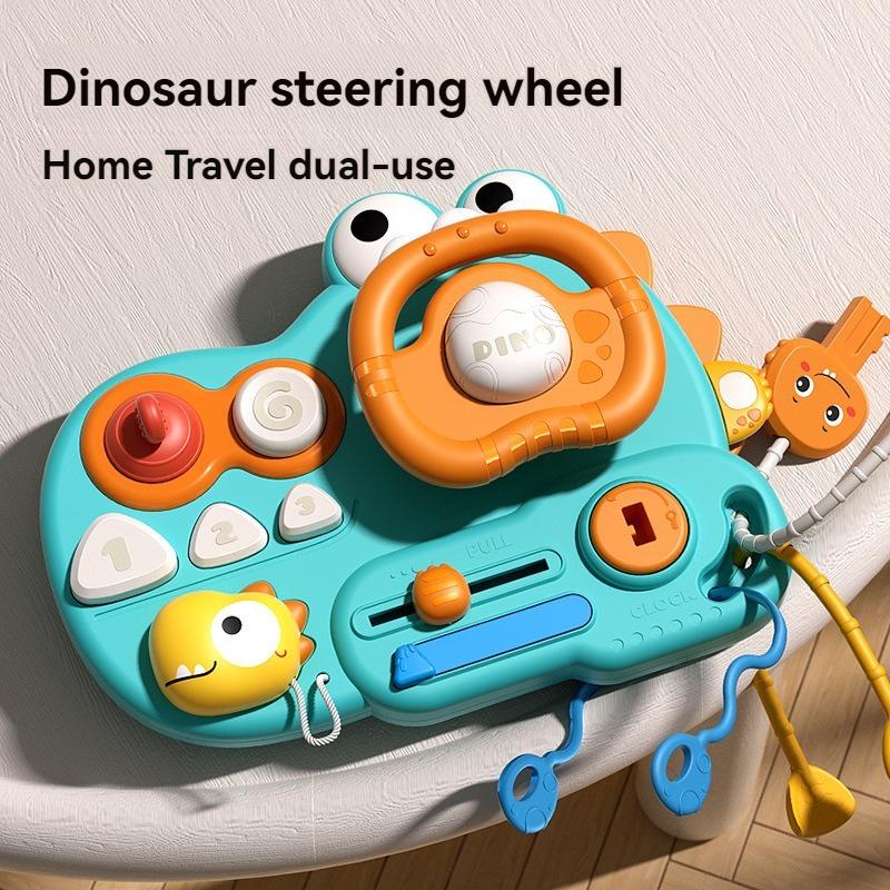New Baby Multi functional Steering Wheel Puzzle Cartoon Dinosaur Lala Le Busy Board Baby Early Education Cart Toy