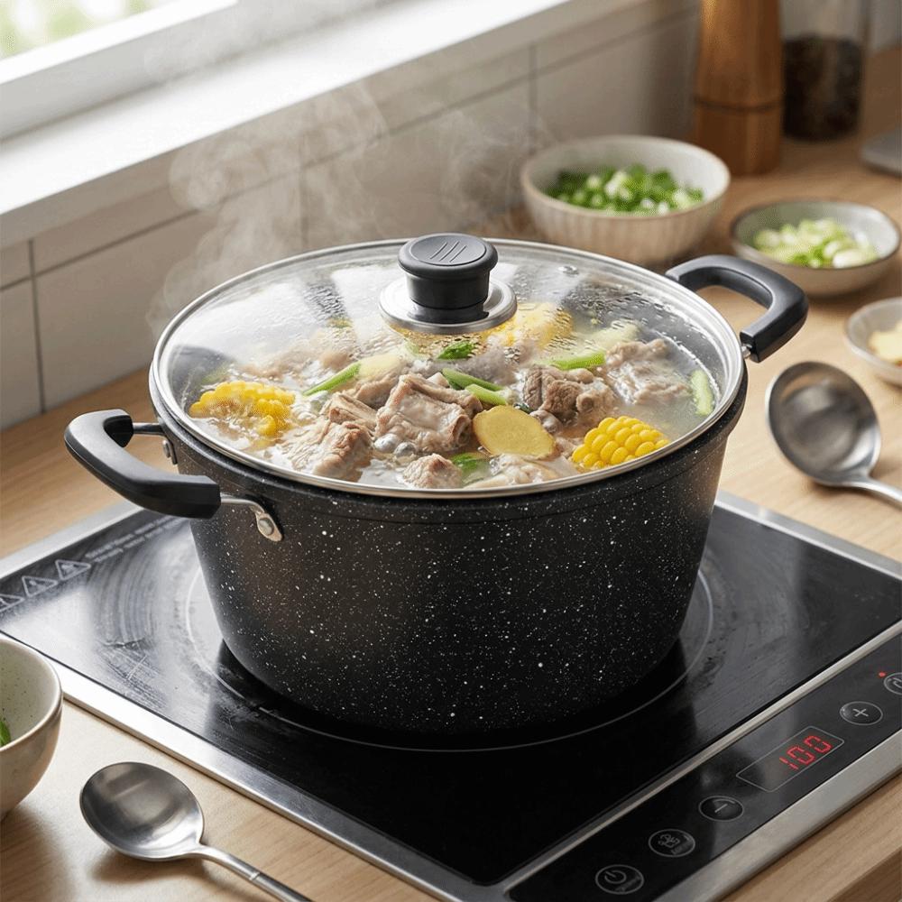 with Glass Lid Double-ear Handle Soup Pot Aluminum Zinc Zinc Alloy Saucepan Slow Cooker  Porridge