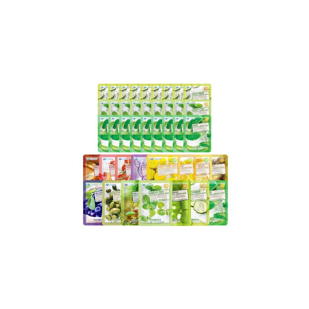 FoodaHolic (30 Sheets) 3D Natural Essence Mask Pack Monthly Composition / 1 Pack Per Day Moisturizing, Soothing Nutrition