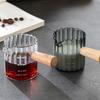 90ml/120ml/180ml/Wooden Handle Glass Espresso Measuring Cup Horizontal Stripes High Temperature Heat Resistant Glass Milk Jug