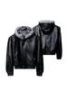 Men's American-Style Hooded Mountain Eagle PU Leather Jacket with Imitation Fur Collar - Thickened, Warm, and Winter-Ready.