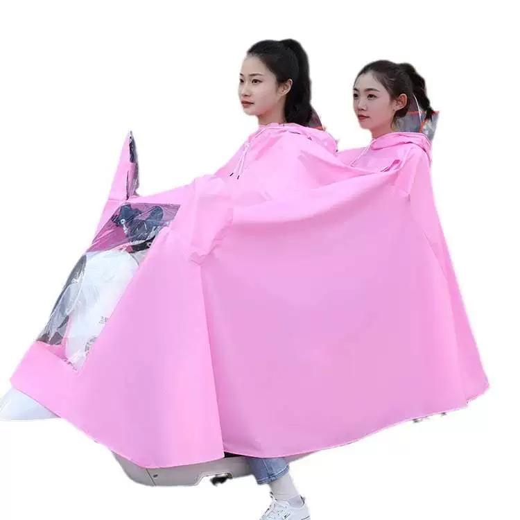 Regenmantel für Elektroroller, Doppelsitz, Eltern-Kind, Langer Stil, Ganzkörper, Starkregen-Schutz, Motorrad-Spezifisch, Transparenter Regenponcho