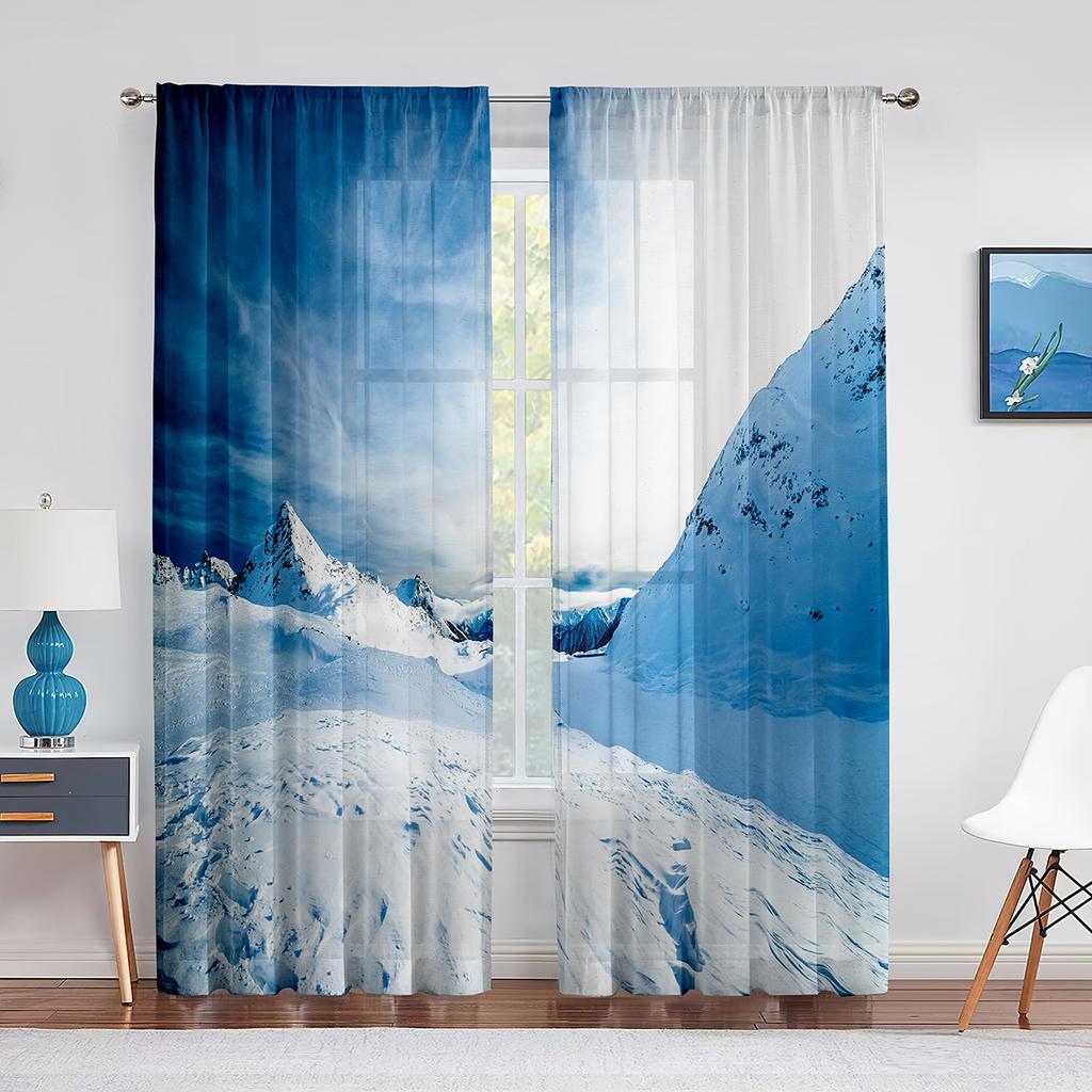 Surreal Cold Season Scenery High Snow Mountain Peaks Sheer Voile Curtains for Kitchen Living Room Bedroom Tulle Curtains Decor