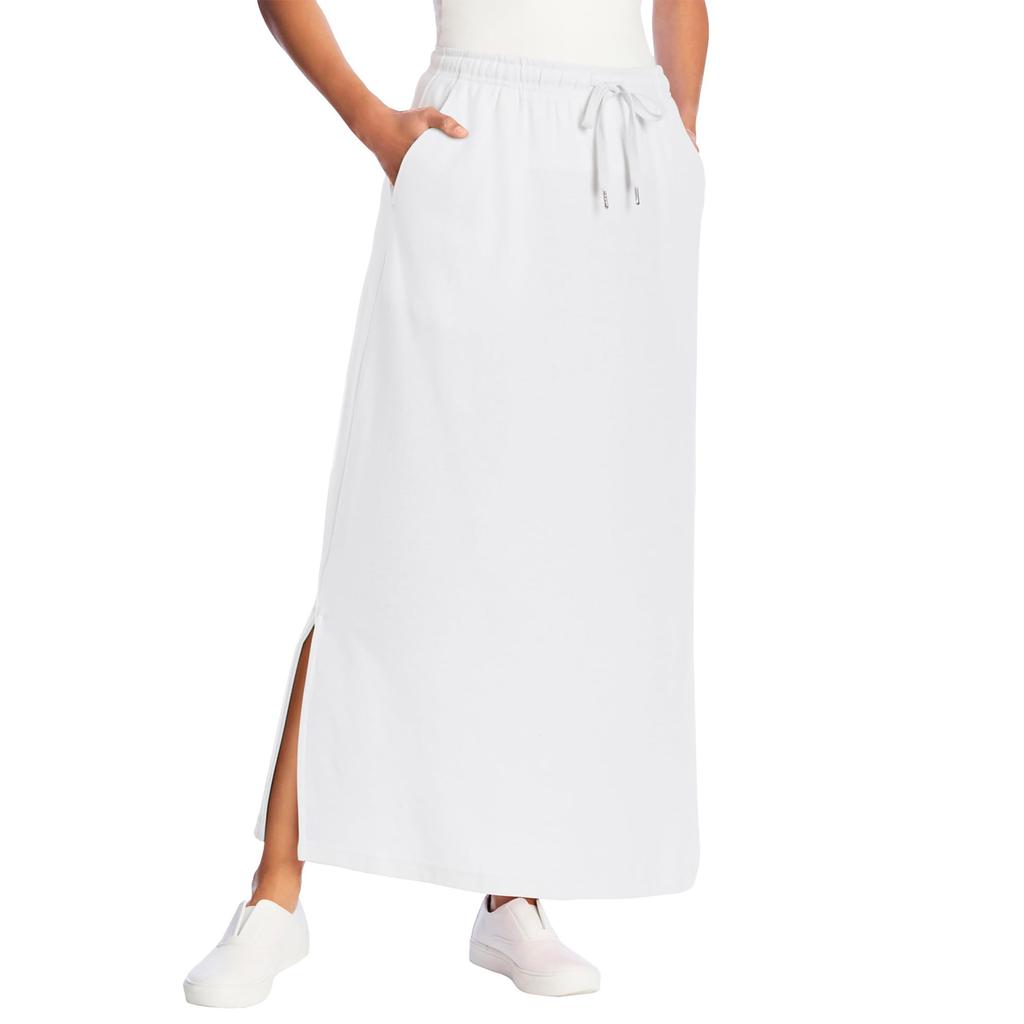 Womens Casual Maxi Skirts High Waist Trendy Drawstring Side Slit Skirts With Pockets