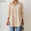 ZANZEA Women Casual Turn Down Collar Grid Print Loose Long Sleeve Blouse