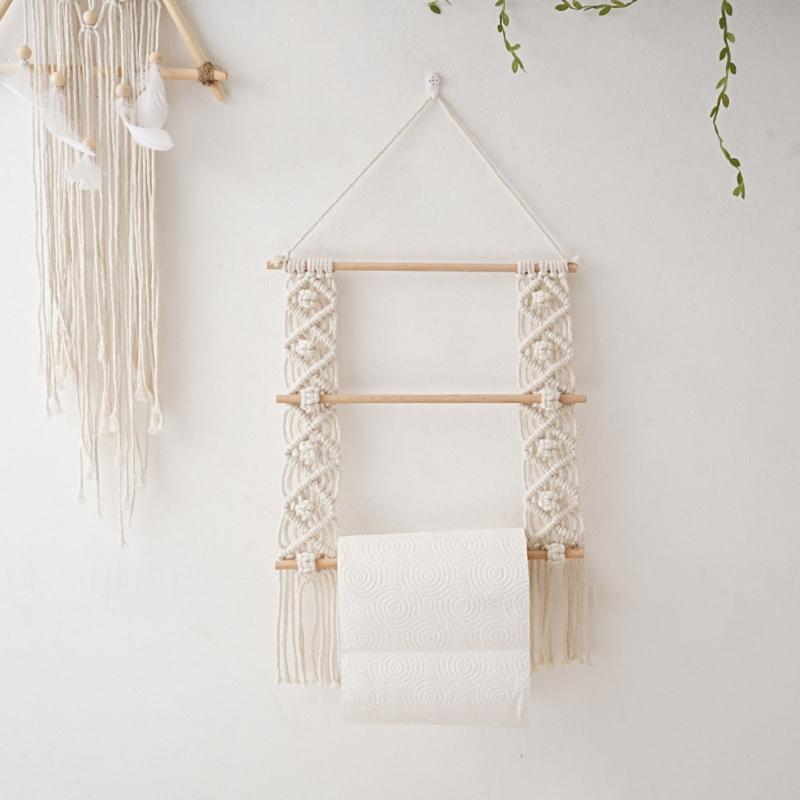 Hand Woven Tapestry Storage Holder Wood Cotton Rope Bowknot Hairpins Headband