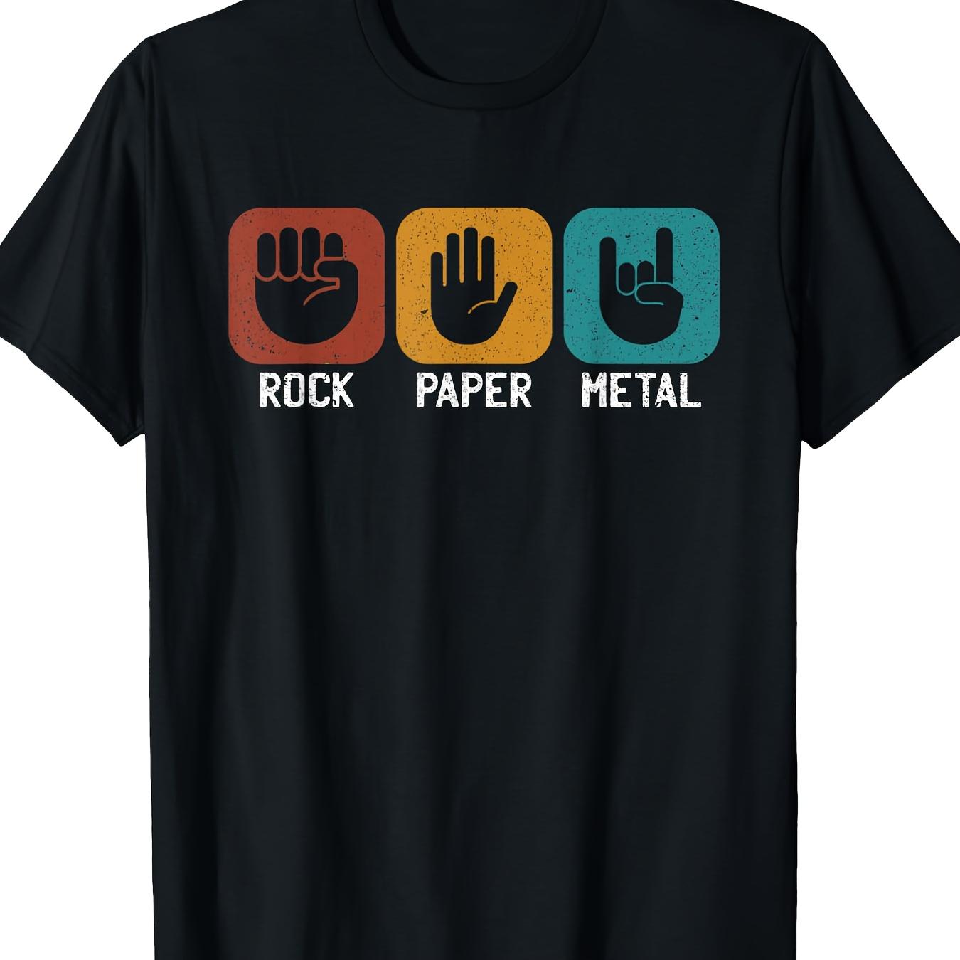 Rock Paper Metal Hand Signs Graphic Tee Funny Music Lover Casual Short Sleeve TShirt S