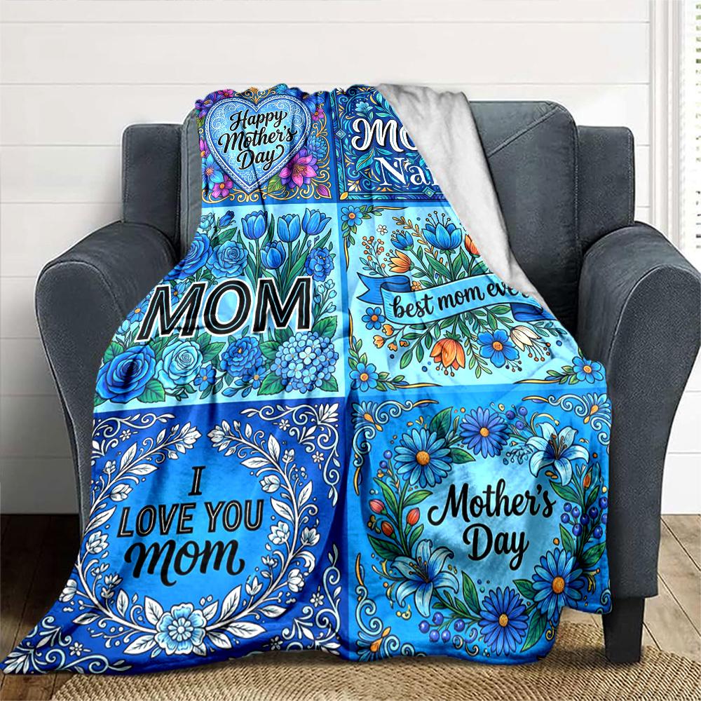 Mother'S Day Floral Love Celebration Themed Blanket Personalized Name Soft Warm And Versatile For Sofa Bed Office And Travel Machine Washable
