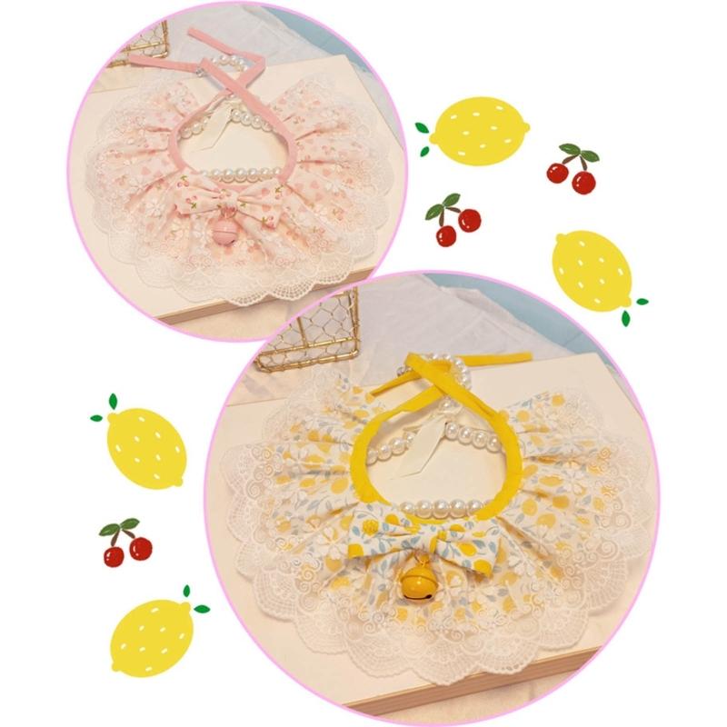 Cute Lace Princess Cats Collar Rabbit Necklace Pet Accessories Puppy Kitten Collars with Small-bell Adjustable Pet Bib
