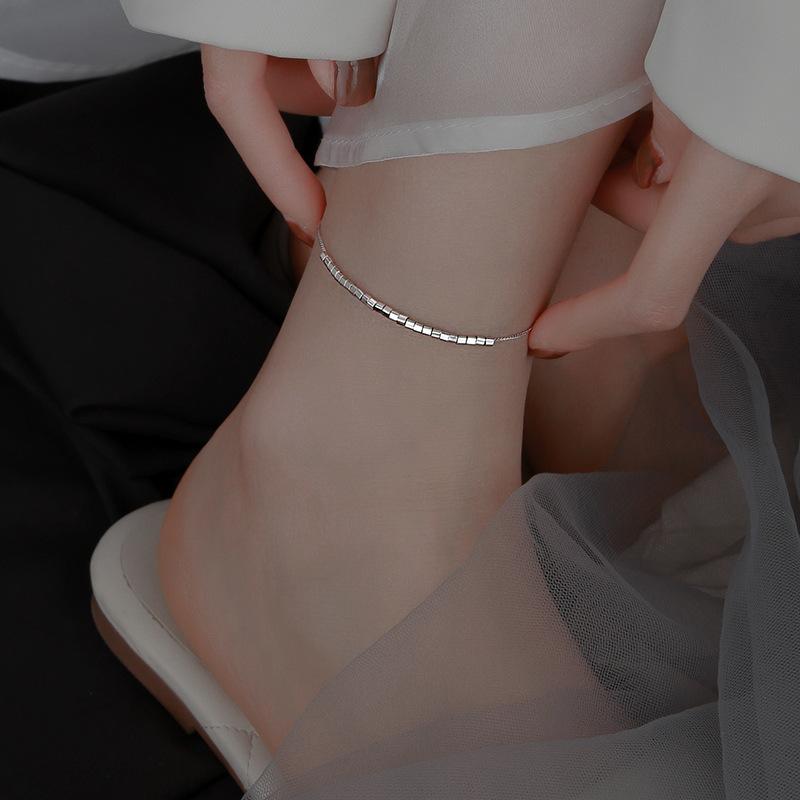 925 Sterling Silver Anklet Dazzling Chain Clear CZ Geometric Elegant For Woman Girl Fashion Jewelry Gift Dropship Wholesale