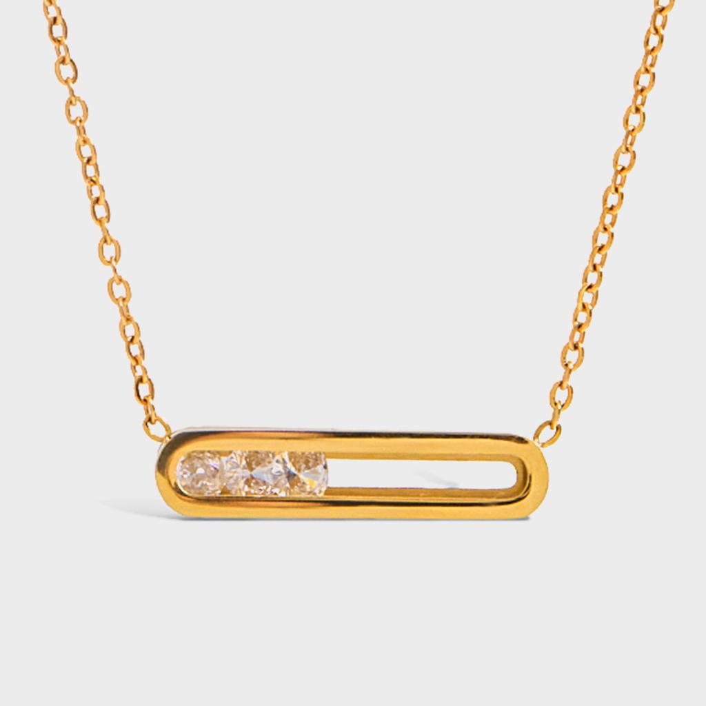 18K gold with white diamonds movable rectangular pendant necklace
