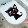 Lustige Katze Toiletten Dekoration Halloween Niedlich Zunge Raus Schwarzer Deckel Aufkleber, Cartoon Kätzchen Haustier Thema Badezimmer Aufkleber, Wasserdicht Selbstklebend für Zuhause