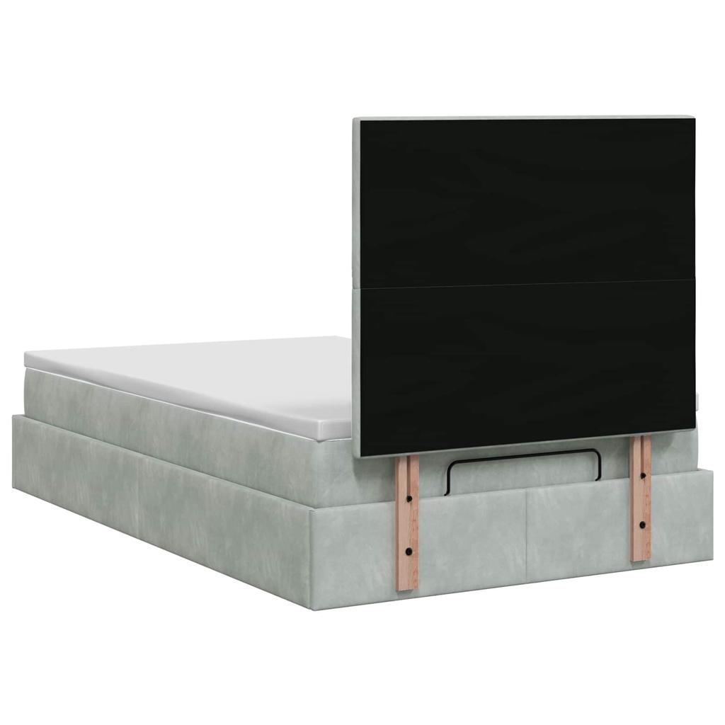 Ottoman Bed with Mattress and LED Light Gray 120 x 200 cm Velvet