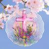 1pc Mandala Style 2D Rotating Wind Chime with Floral Cross Design - Metal Art Decor, No Power Needed, Ideal for Outdoor and Garden Decoration