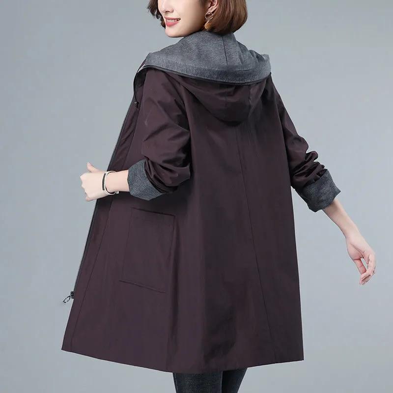 Autunno e Inverno Fodera a Doppio Strato Trench di Media Lunghezza con Cappuccio da Donna Sono Sottili, Semplici, Casual e Ampi